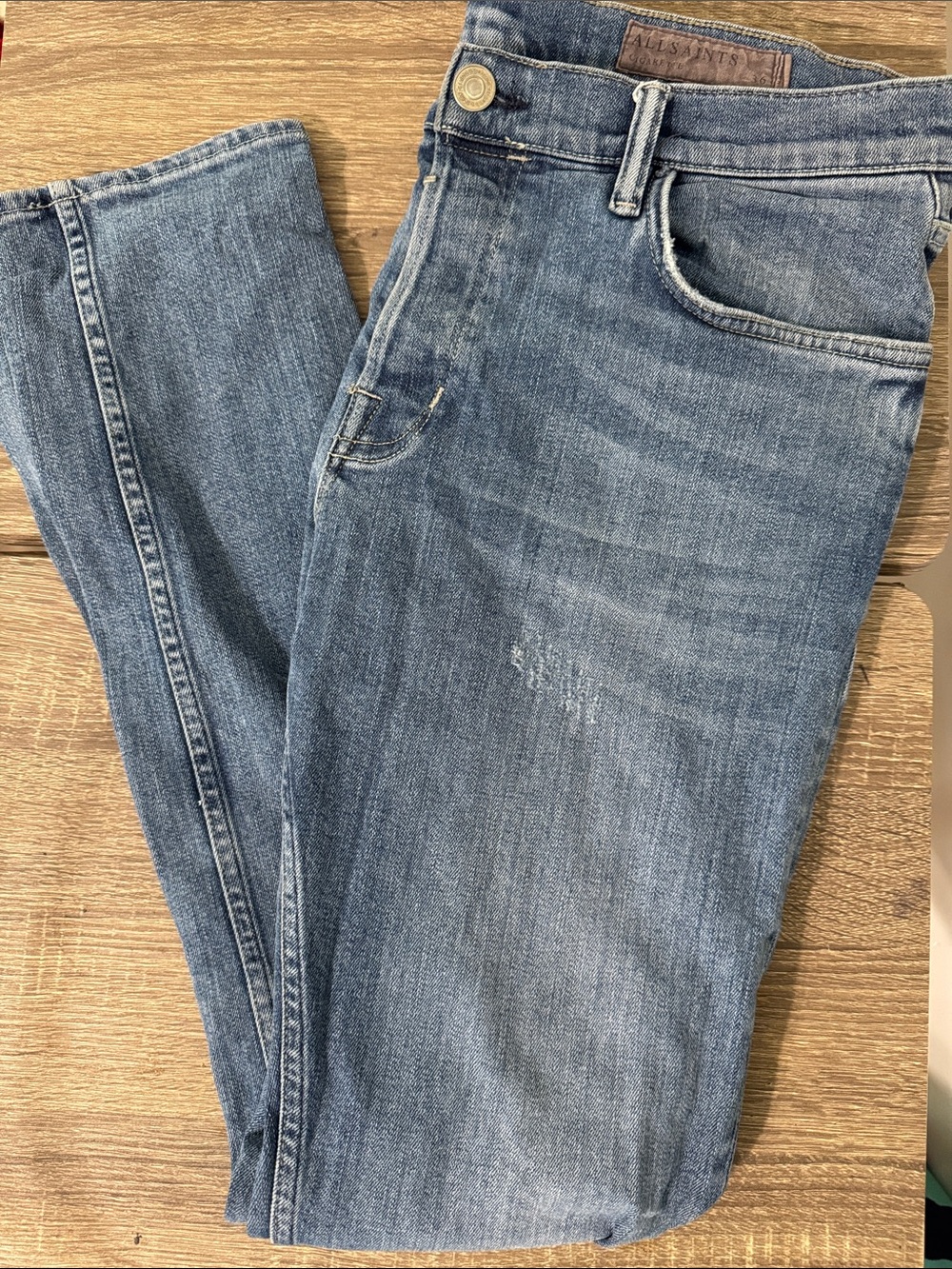 All Saints Men's Light Blue Slim Straight Jeans
